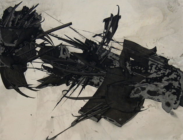 Jaap Mooy, 1960, inkt tekening, abstract (schroot?/Berlioz?), Bergen aan Zee